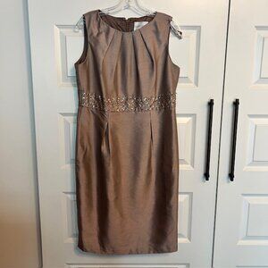 David’s Bridal Taupe Sheath Dress with Embellished Waist Size 12